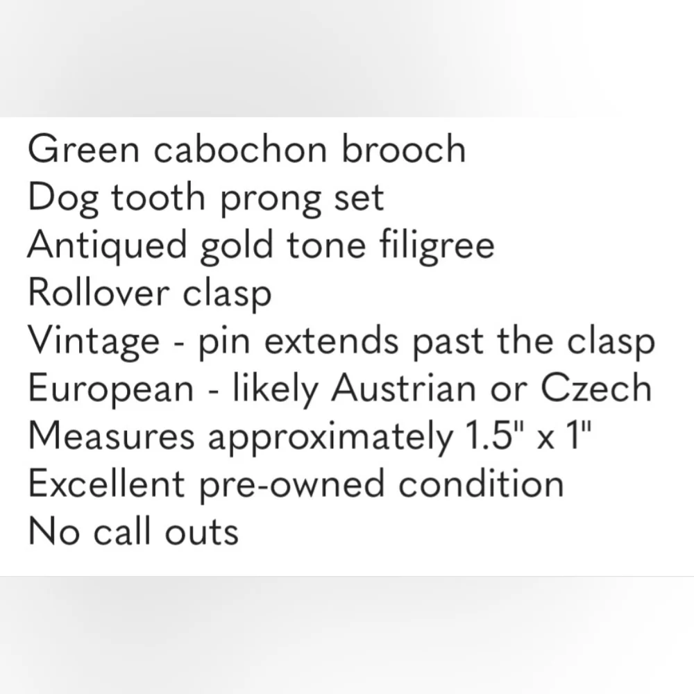 Green Cabochon Brooch Prong Set Antiqued GoldTone Most Likely European 1.5" X 1" - Picture 4 of 4
